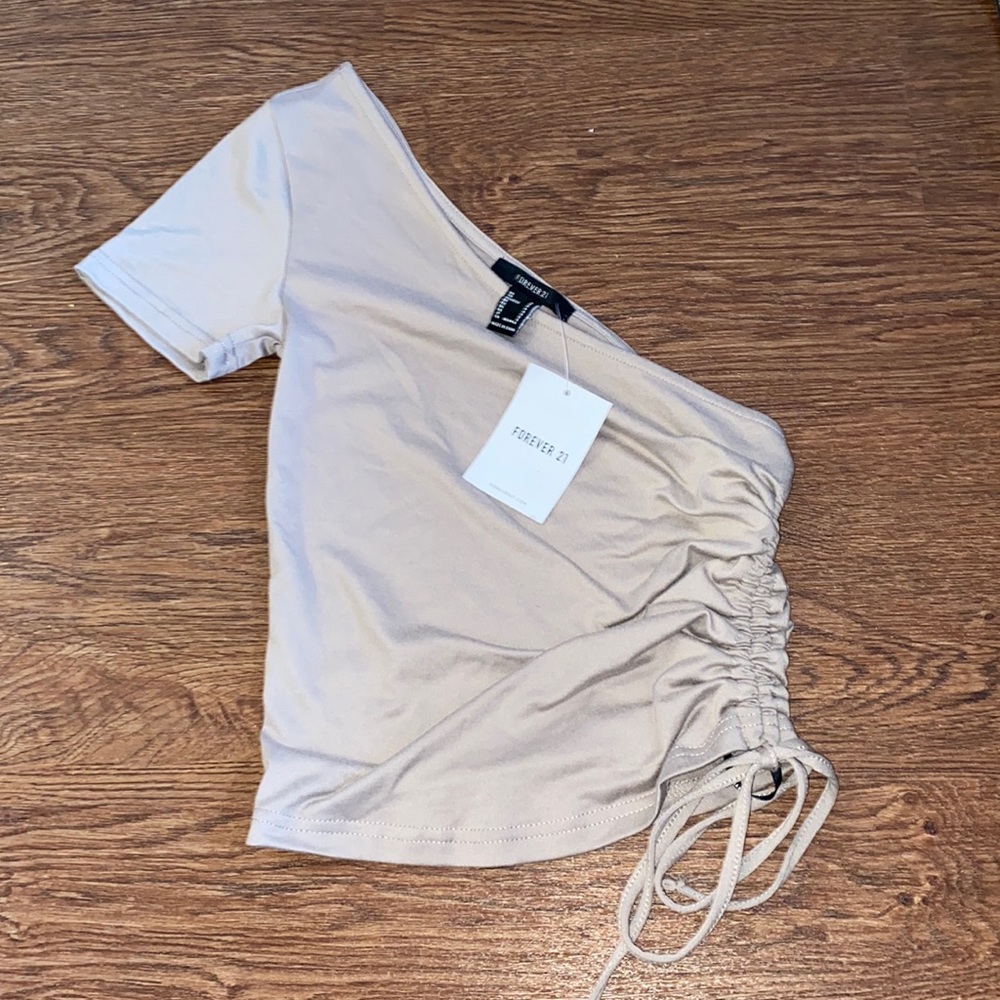Forever 21 Taupe One-shoulder Scrunched side top